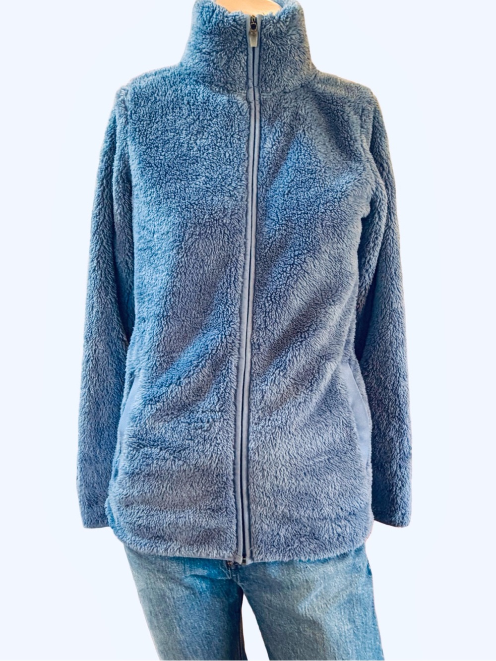 Shambhala XS Slate Country Blue Plush Teddy Fleece Full Zip Jacket High Neck